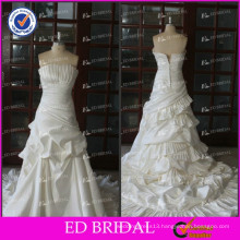 ED Elegant Real Sample Ruffle Pleating Taffeta Strapless Sleeveless Wedding Dresses